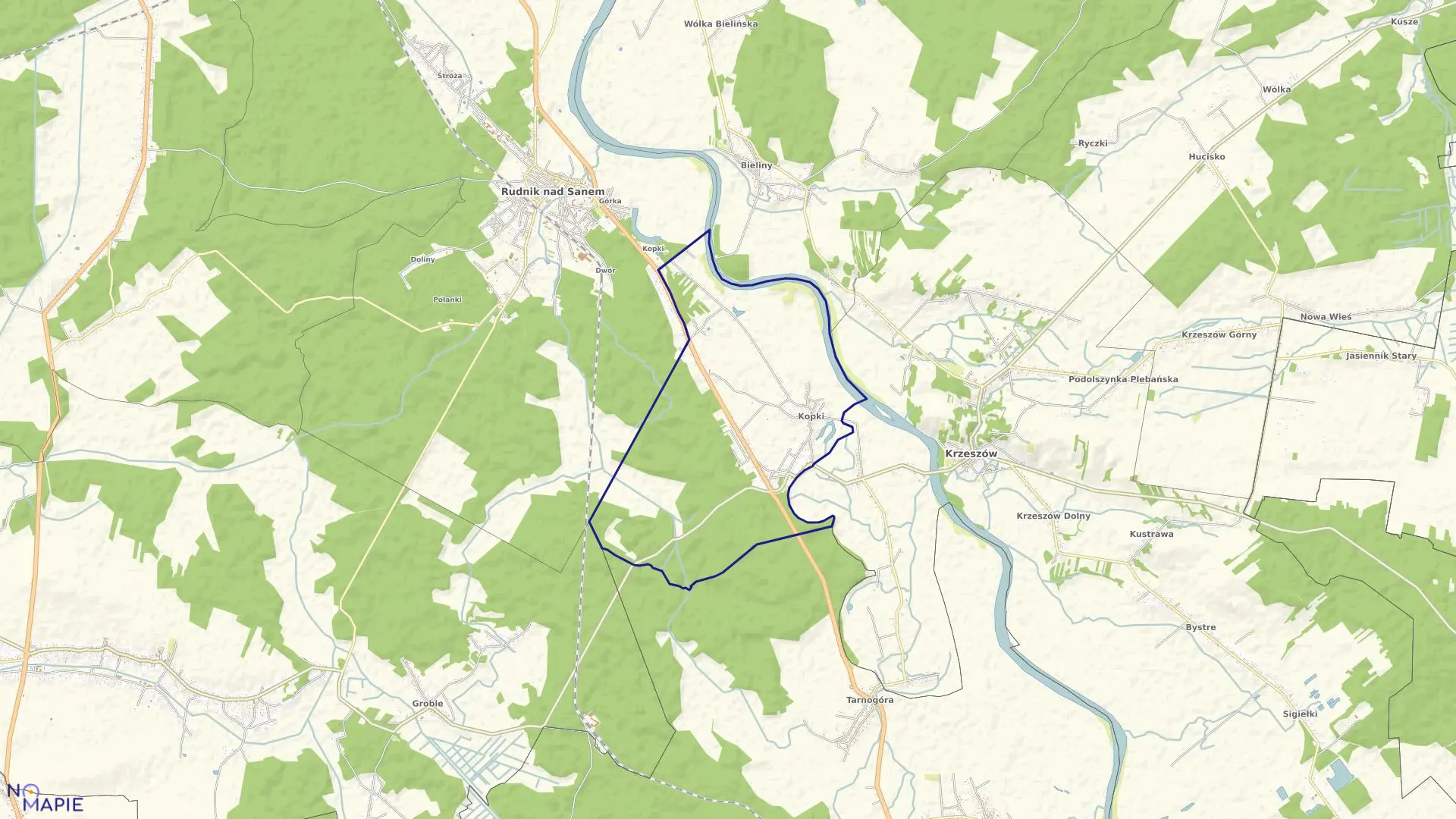 Mapa obrębu Kopki w gminie Rudnik nad Sanem